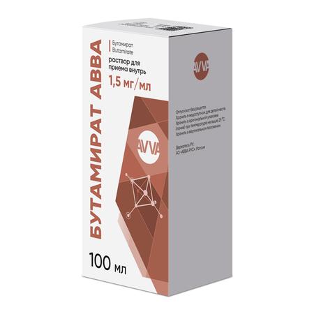 Фото Бутамират АВВА, раствор для приема внутрь 1,5 мг/мл флакон 100 мл, 1 шт.