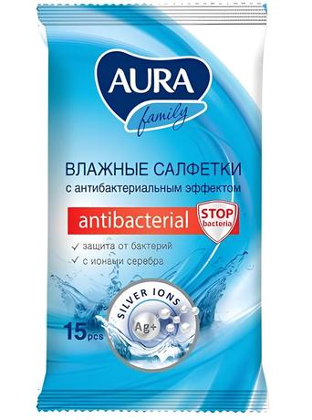 Фото Aura Family, влажные салфетки антибактериальные, 15 шт.