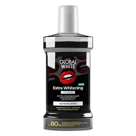 Фото Global White, ополаскиватель для полости рта Экстра отбеливающий Уголь древесный, 300 мл