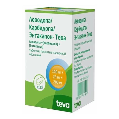 Фото Леводопа/Карбидопа/Энтакапон-Тева таблетки, покрытые пленочной оболочкой 100 мг+25 мг+200 мг, 30 шт.