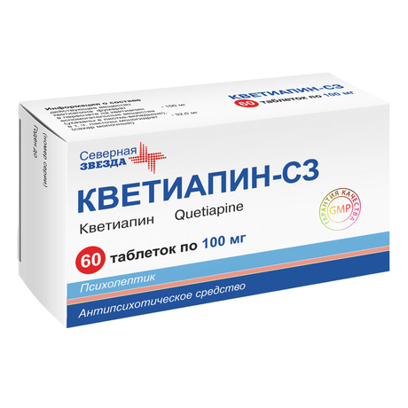 Фото Кветиапин-СЗ таблетки, покрытые пленочной оболочкой 100 мг, 60 шт.