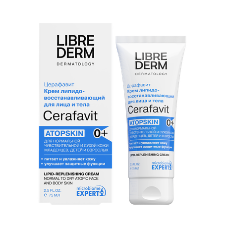 Фото Либридерм Cerafavit, крем липидовосстанавливающий с церамидами и пребиотиком для лица и тела, 75 мл