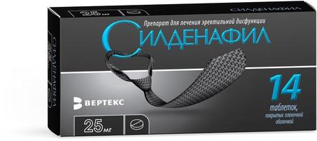 Фото Силденафил Вертекс, таблетки в пленочной оболочке 25 мг, 14 шт.