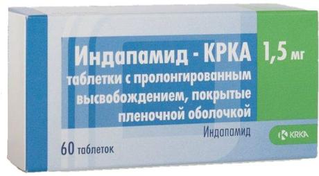 Фото Индапамид-КРКА, таблетки покрыт. плен. об. 1,5 мг, 60 шт.