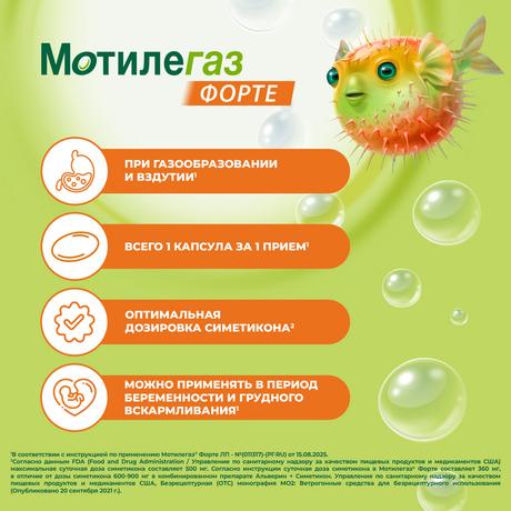 Фото Мотилегаз Форте, капсулы 120 мг, 20 шт.