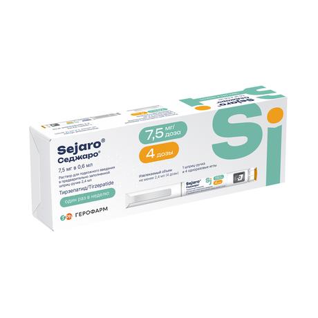 Фото Седжаро, раствор для подкожного введения 7,5 мг/доза шприц-ручка 2,4 мл (+ игла 4 шт.), 1 шт.