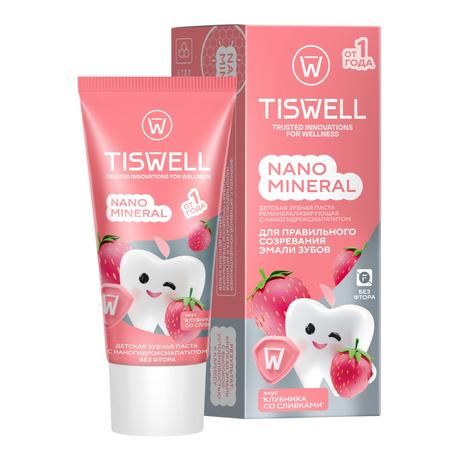 Фото TISWELL зубная паста для детей 1+ реминерализирующая с наногидроксиапатитом (клубника со сливками, без фтора) 60 г, 1 шт.