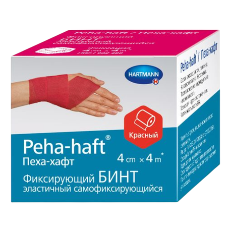 Фото Peha-haft, бинт самофиксирующийся, красный, 4 м х 4 см, 1 шт.