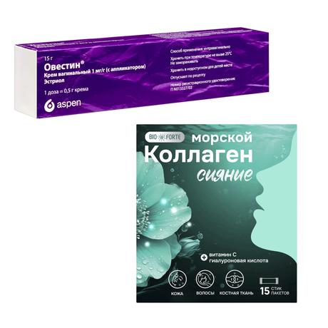 Фото Набор Овестин крем вагинальный 15г и Коллаген морской BioForte х15