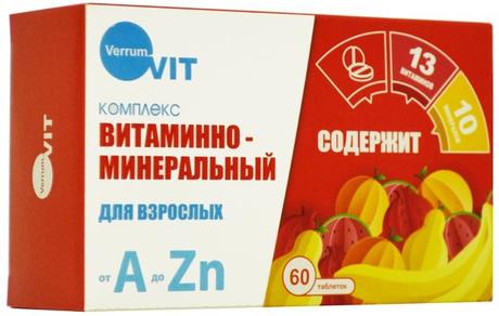 Фото Verrum Vit, витаминно-минеральный комплекс от А до Zn, таблетки, 60 шт.