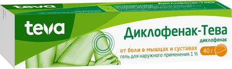 Фото Диклофенак-Тева, гель, 1%, 40 г, 1 шт.