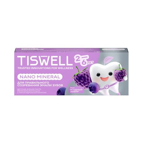 Фото TISWELL зуб паста для детей 2-6 лет реминерализирующая от кариеса с наногидроксиапатитом (ягодный зефир, с фтором) 60 г, 1 шт.