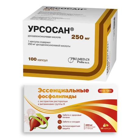 Набор Урсосан х100 и Эссенциальные фосфолипиды BioForte х30