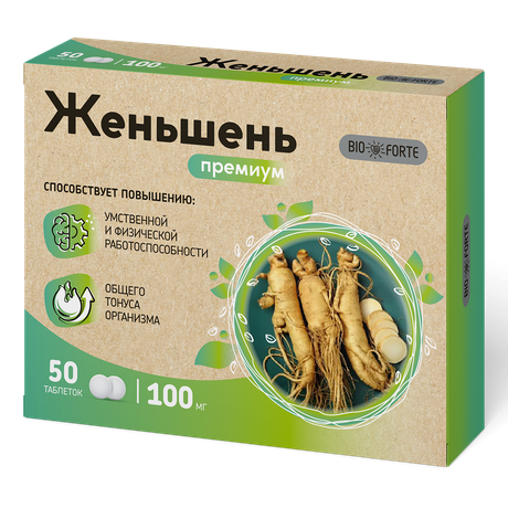 Фото Женьшень Премиум+Витамин С BioForte, таблетки, 50 шт.