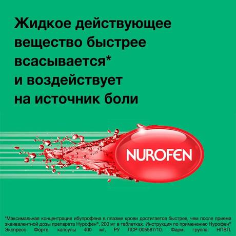 Фото Нурофен Экспресс форте, капсулы 400 мг, 10 шт.