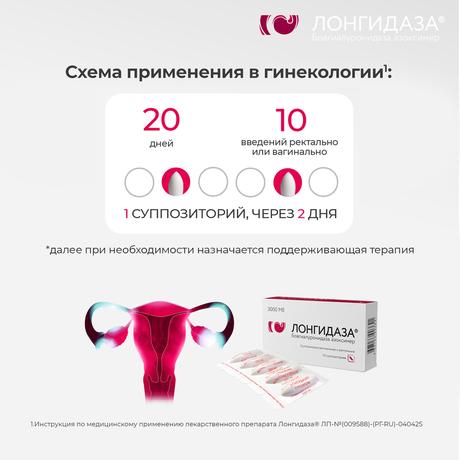 Фото Лонгидаза, суппозитории вагинальные и ректальные 3000 МЕ, 20 шт.