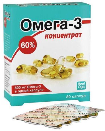 Фото Омега-3 концентрат 60%, капсулы массой 1000 мг (содержание омега-3 600 мг), 80 шт.