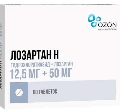Фото Лозартан Н, таблетки покрытые пленочной оболочкой 12.5 мг+50 мг, 90 шт.