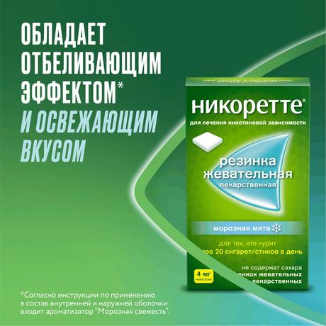 Фото Никоретте, резинка жевательная 4 мг (морозная мята), 30 шт.