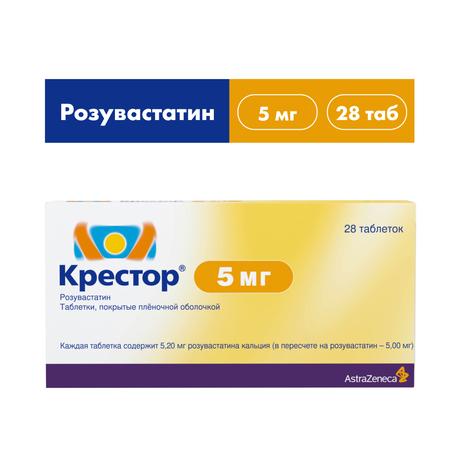Фото Крестор таблетки, покрытые пленочной оболочкой 5 мг, 28 шт.