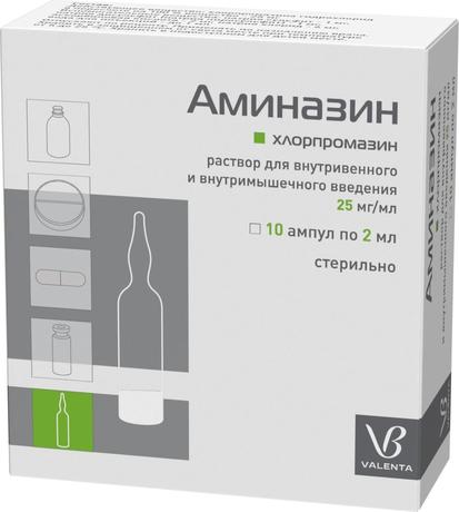 Фото Аминазин, раствор для в/в и в/м введения 25 мг/мл, ампулы 2 мл, 10 шт.
