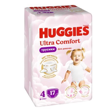 Фото Huggies, подгузники-трусики для девочек, 4 размер (9-14 кг), 17 шт.