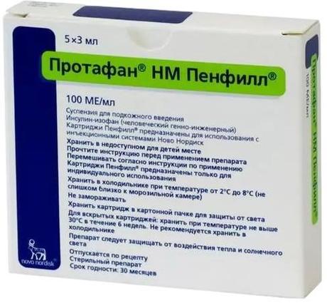 Фото Протафан HM Пенфилл, суспензия для подкожного введения 100 МЕ/мл, картриджи 3 мл, 5 шт.