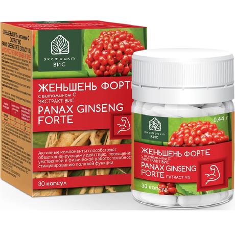 Фото Женьшень Форте экстракт ВИС с витамином С, капсулы 0,44 г, 30 шт.