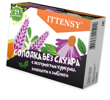 Фото Иттенси, Солодка без сахара, пастилки 2,5 г, 24 шт.