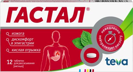 Фото Гастал, таблетки для рассасывания (мятные), 12 шт.