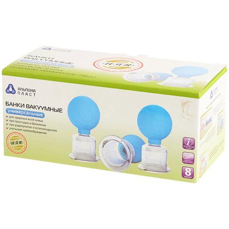 Фото Банки сухие вакуумные полимерно-стеклянные лечебные, 8 шт.