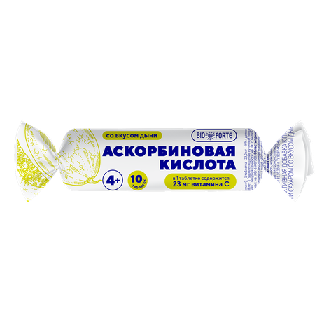 Фото Аскорбиновая кислота Солнышко BioForte, таблетки (дыня с глюкозой) 3 г, 10 шт.