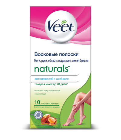 Фото Veet Naturals, восковые полоски для депиляции с маслом ши, 10 шт.