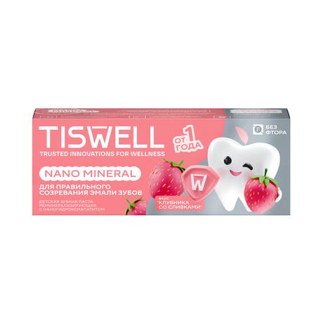 Фото TISWELL зубная паста для детей 1+ реминерализирующая с наногидроксиапатитом (клубника со сливками, без фтора) 60 г, 1 шт.