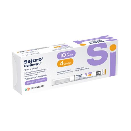 Фото Седжаро, раствор для подкожного введения 10 мг/доза шприц-ручка 2,4 мл (+ игла 4 шт.), 1 шт.
