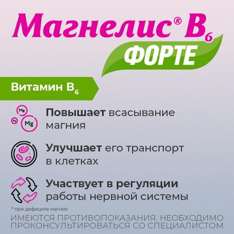 Фото Магнелис В6 Форте, таблетки покрытые пленочной оболочкой 100 мг+10 мг, 30 шт.