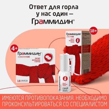 Фото Граммидин с анестетиком Нео, таблетки для рассасывания, 18 шт.