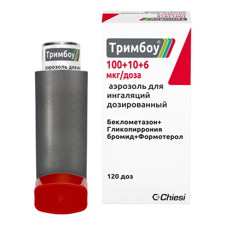 Фото Тримбоу, аэрозоль для ингаляций дозированный 100+10+6 мкг/доза, 120 доз