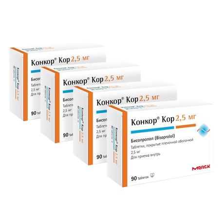 Фото Набор 4уп Конкор Кор таб п/п/об 2.5мг 90шт