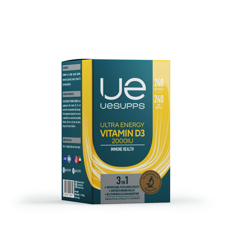 Фото UESUPPS Ультра Энерджи Витамин D3 2000 МЕ, капсулы, 240 шт.