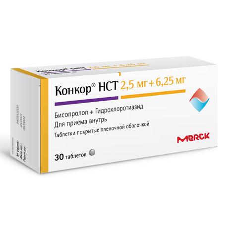Фото Конкор НСТ, таблетки покрыт. плен. об. 2,5 мг+6,25 мг, 30 шт.