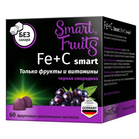 Фото Смарт Фрутс Fe+C Smart жевательные витамины с черной смородиной, 60 шт.