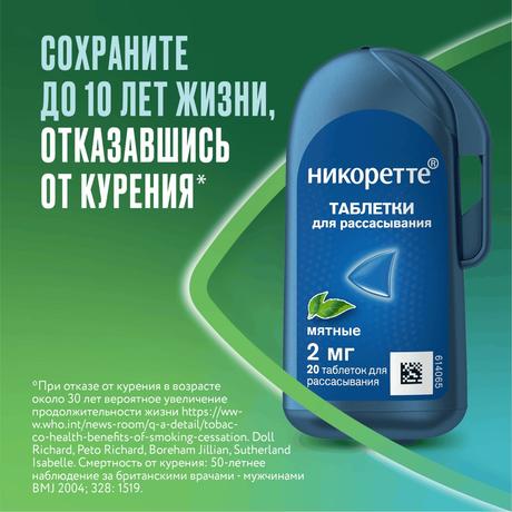 Фото Никоретте, таблетки для рассасывания мятные 2 мг, 20 шт.