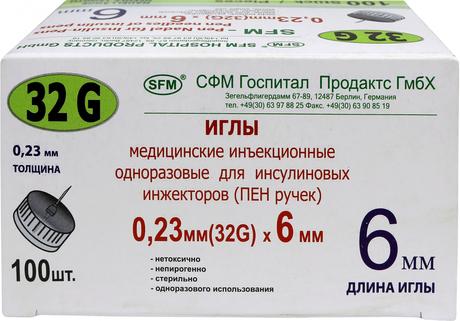 Фото SFM Игла для шприц-ручек 32G (0,23 х 6 мм), 100 шт.