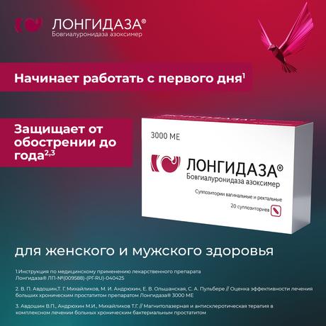 Фото Лонгидаза, суппозитории вагинальные и ректальные 3000 МЕ, 20 шт.