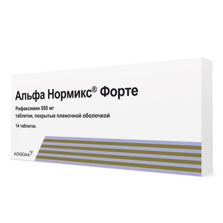Фото Альфа Нормикс Форте, таблетки покрыт. плен. об. 550 мг, 14 шт.