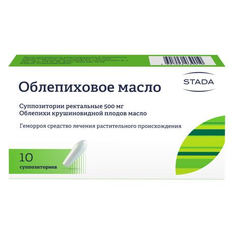 Фото Облепиховое масло, суппозитории ректальные 500 мг, 10 шт.
