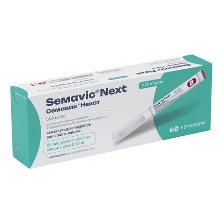 Фото Семавик Некст р-р п/к введ 0,25 мг/доза шприц-ручка (+игла х4) 3 мл х1