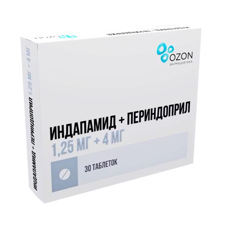 Фото Индапамид+Периндоприл, таблетки 1,25 мг+4 мг, 30 шт.