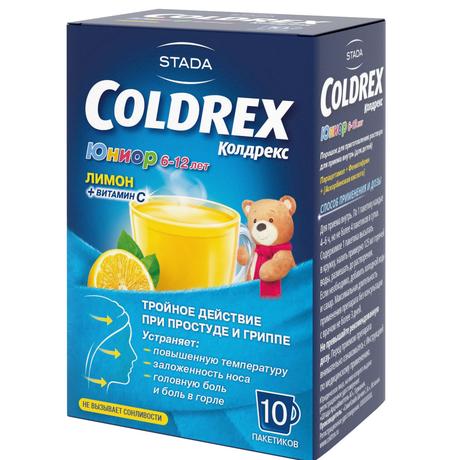 Фото Колдрекс Юниор, порошок для детей, 10 пакетиков